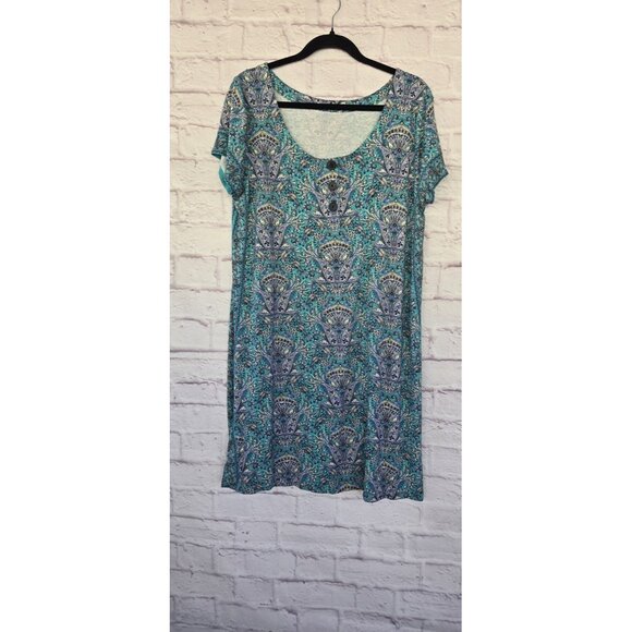 J Jill Fresh Teal Paisley Bottom Back Dress Size Large Viscose - Picture 12 of 16